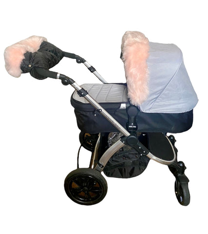 luxury faux fur pram hood trim covers handmuffs fluffy gillytots 