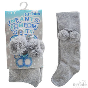 infant grey pom pom soft touch girls tights