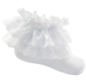 white baby girls frilly zig zag lace socks white turnover socks 