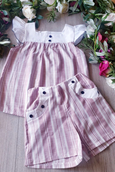 Girls Two Piece Stripe Top and Shorts Set