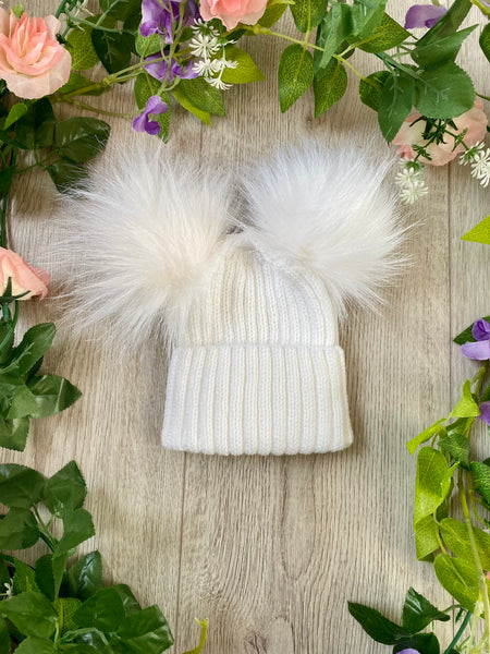 Luxury Faux Fur Double Pom Pom Knitted Hat