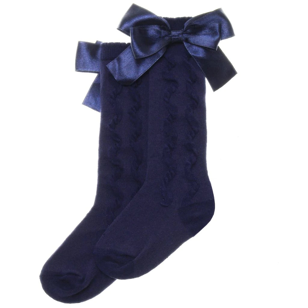 caramelo kids navy ribbed ribbon knee high bow school socks gillytots 