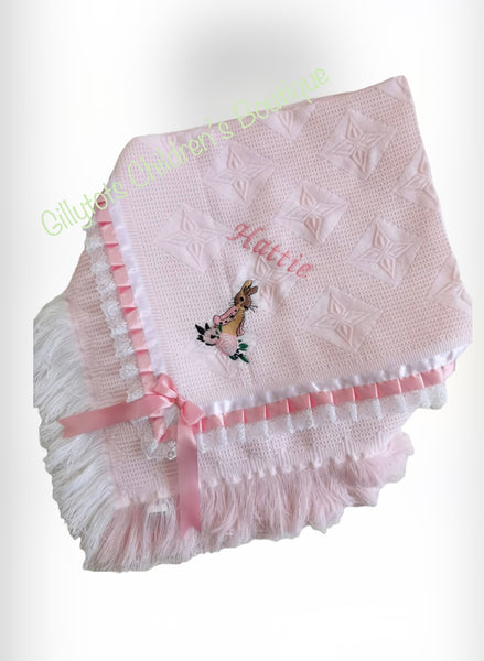 Flopsy Bunny Girls Luxury Satin Trim and Bows Large Shawl - Pink