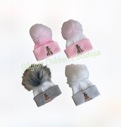 Flopsy Bunny Baby Girls luxury faux fur single Pom Hat