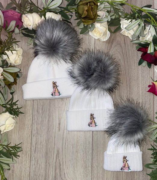 flopsy bunny baby girls newborn pom faux fur hat Gillytots 