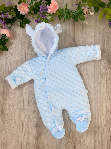 baby boys all in one pram suit snowsuit blue outfit hooded 