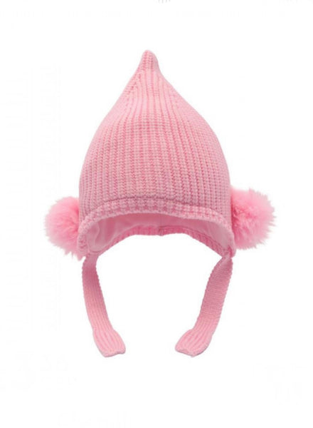 pink fur pom pom double poms baby girl girls winter hats 