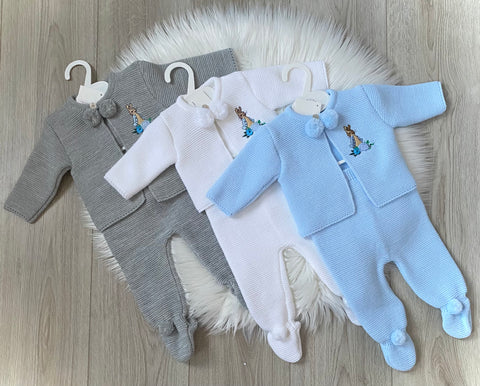peter rabbit beatrix potter knitted pom pom outfit peter rabbit baby boys pom pom set blue grey white gillytots 
