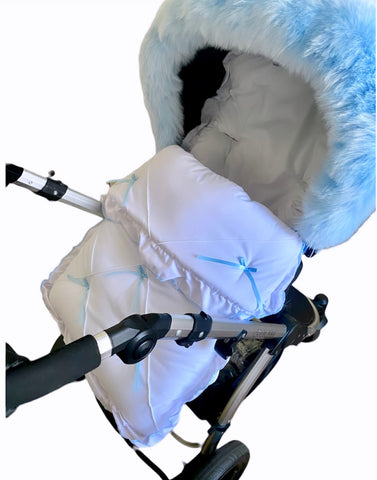 cosy toes cosytoes footmuff snug standard fit white blue bows 