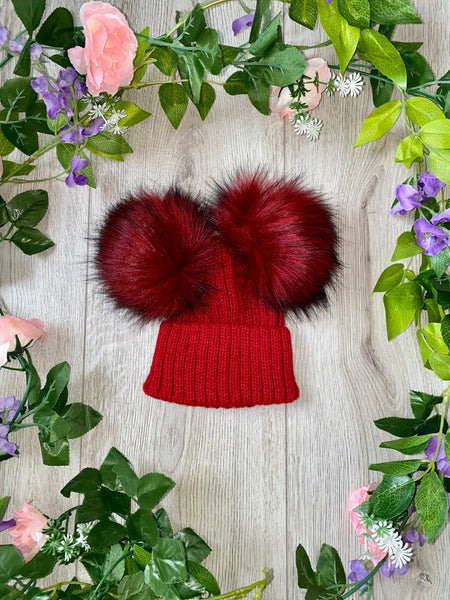 Luxury Faux Fur Double Pom Pom Knitted Hat