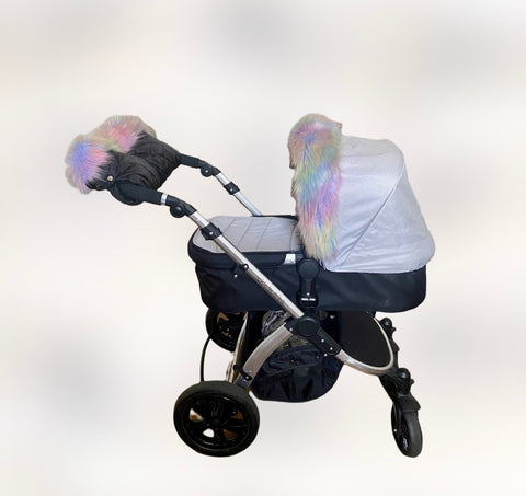 Luxury Faux Fur Pram Hood Trim/Handmuff - Sherbert