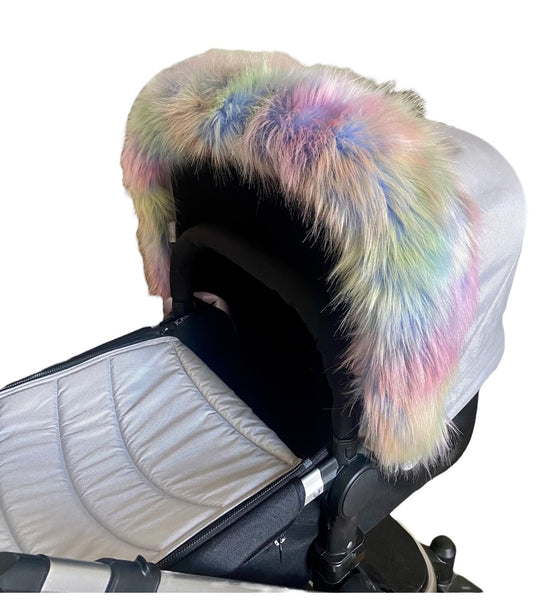 Luxury Faux Fur Pram Hood Trim/Handmuff - Sherbert