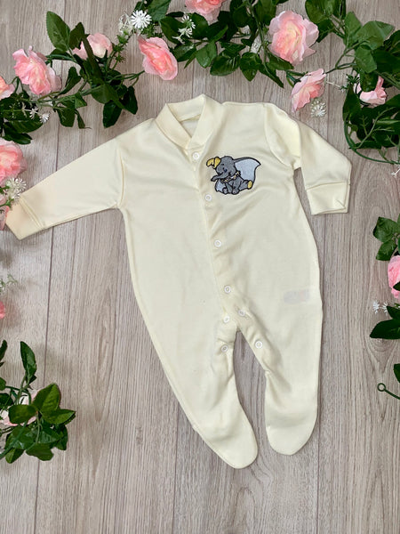 dumbo lemon all in one babygrow embroidered dumbo 
