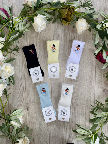 boys knee cotton socks embroidered soldier sock lemon blue cream white sky lemon 