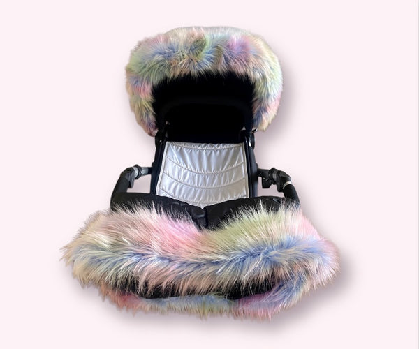 Luxury Faux Fur Pram Hood Trim/Handmuff - Sherbert