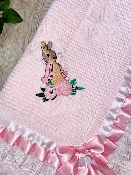 Flopsy Bunny Girls Luxury Satin Trim and Bows Large Shawl - Pink