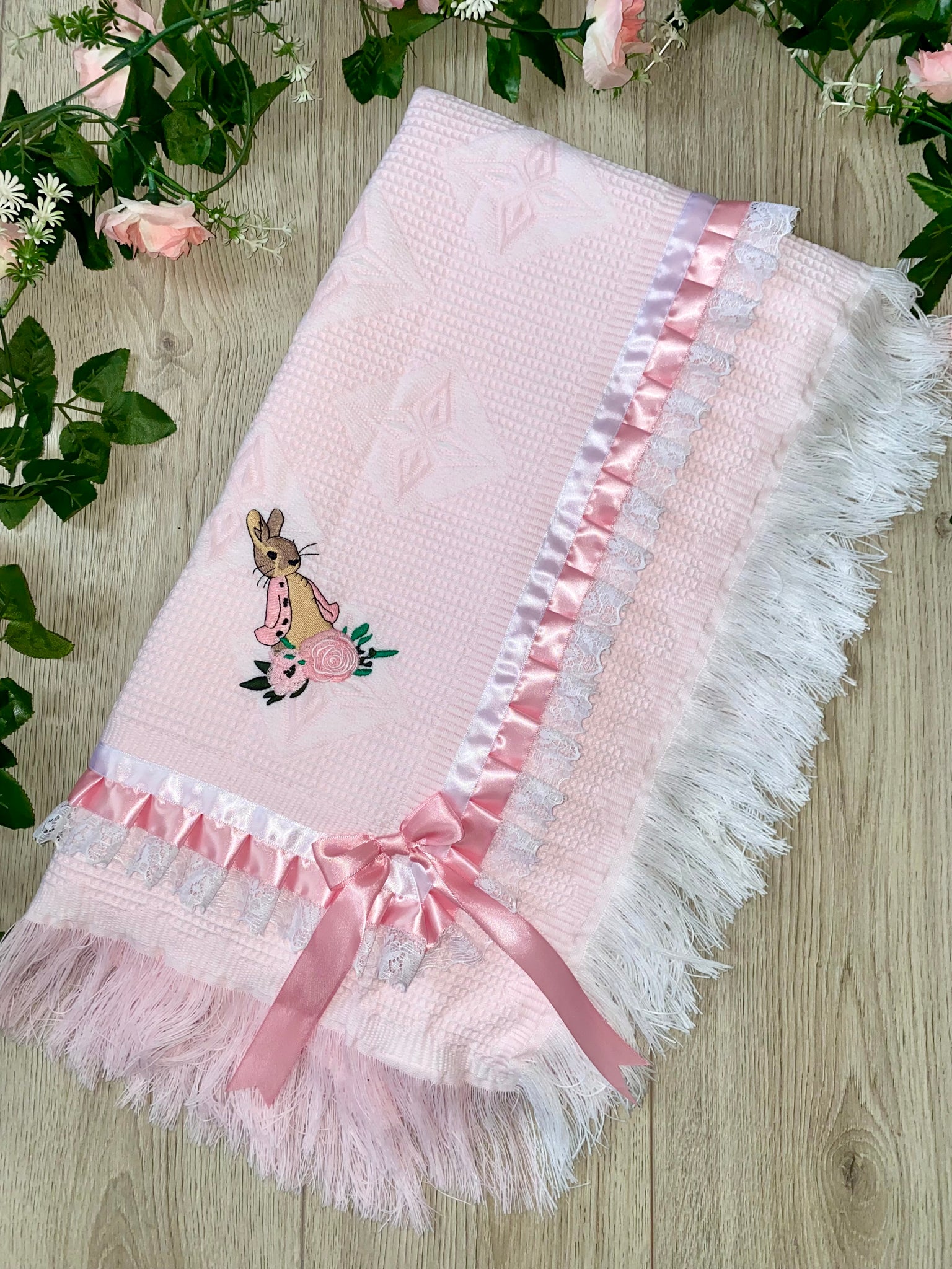 Flopsy Bunny Girls Luxury Satin Trim and Bows Large Shawl - Pink