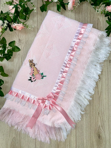 Flopsy Bunny Girls Luxury Satin Trim and Bows Large Shawl - Pink