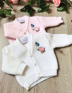 premature tiny baby soft knit knitted cardigan jemima puddleduck beatrix potter 