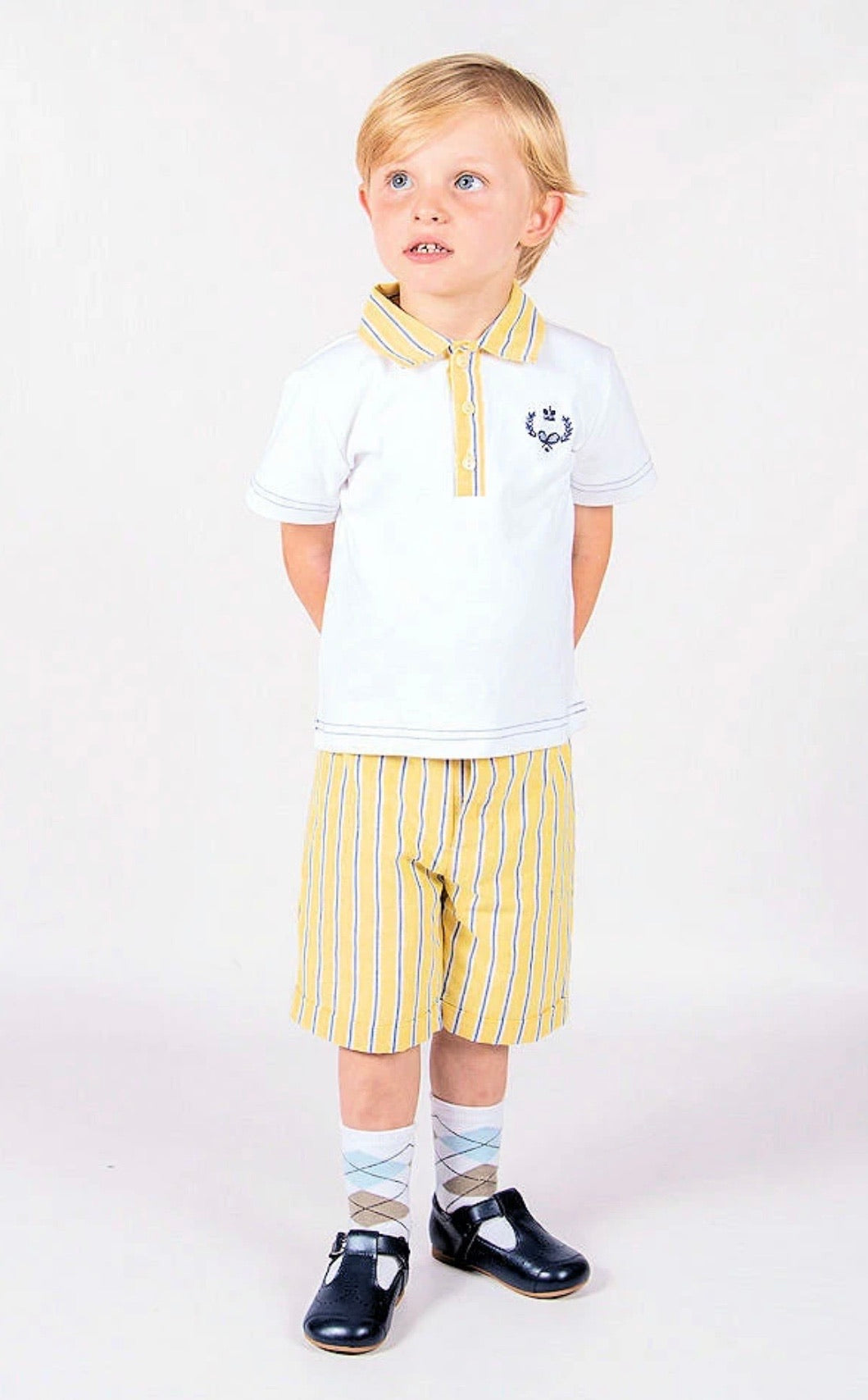 beau kid boys lemon easter top and short set yellow
