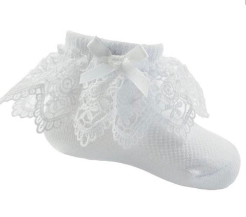 white flower lace bow socks soft touch baby girls 