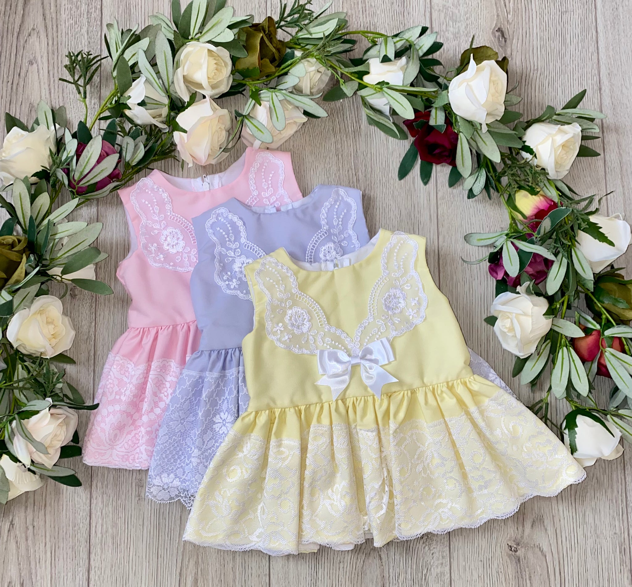 baby girls dress dropwaist dresses lace bow lilac pink lemon birthday dress