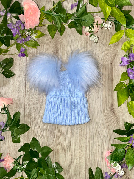 Luxury Faux Fur Double Pom Pom Knitted Hat