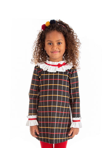 alber girls Checked drop dress with frilly collar childrens clothing baby wear 