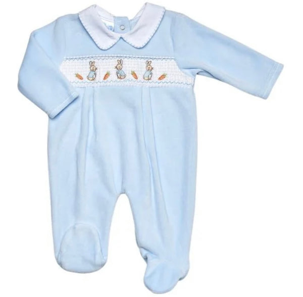 peter rabbit all in one hand smock babygrow baby blue beatrix potter