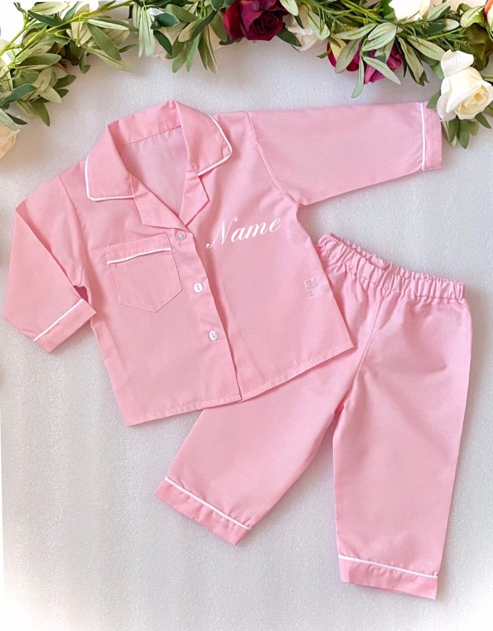 pink baby girls personalised pyjamas 
