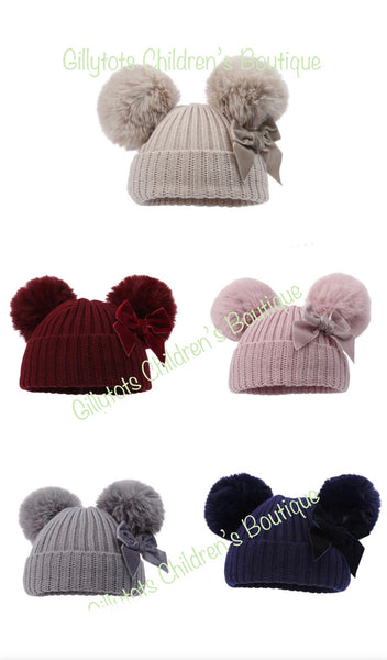 Baby Girls Fluffy Pom Hats with Pretty Bow