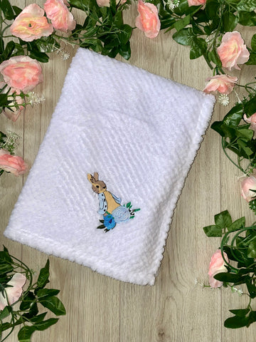 white peter rabbit soft feel fleece beatrix potter baby clothes blanket 