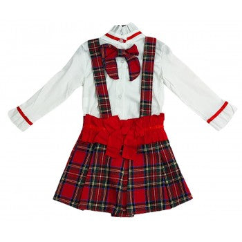 girls tartan ted checked blouse frilly dungaree skirt set outfit gillytots christmas older girls 