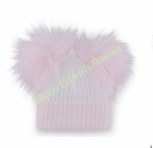 baby girls soft pink double fur pom pom newborn hats baby hat early baby prem tiny fluffy fur 