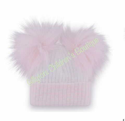 baby girls soft pink double fur pom pom newborn hats baby hat early baby prem tiny fluffy fur 