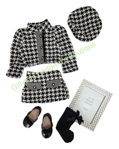 Girls Tweed Style Jacket Skirt Set - Black
