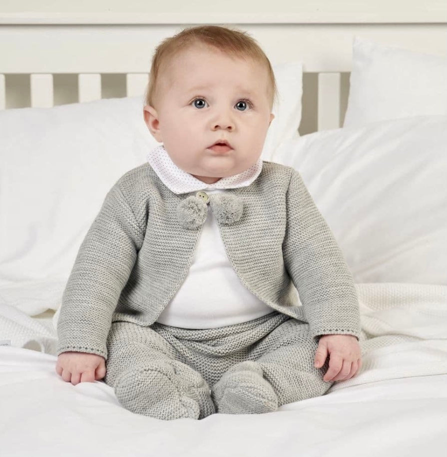 Dandelion Knitted Pom Pom pram suit Outfit Grey - Main Image