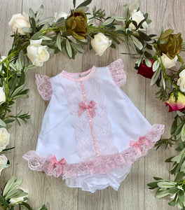 white pink lace angel dress with matching bloomers knickers baby dresses set gillytots 