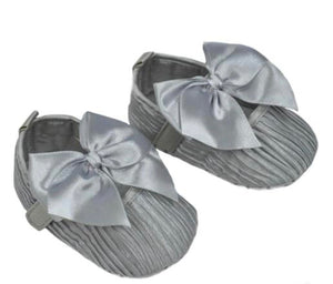 Baby Girls Wrinkle Large Bow Shoes - Grey