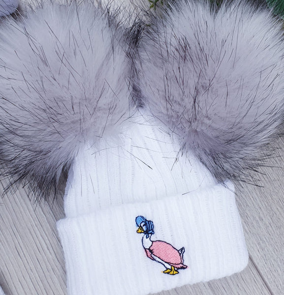 Jemima Puddleduck Double Fur Pom Hat - Grey