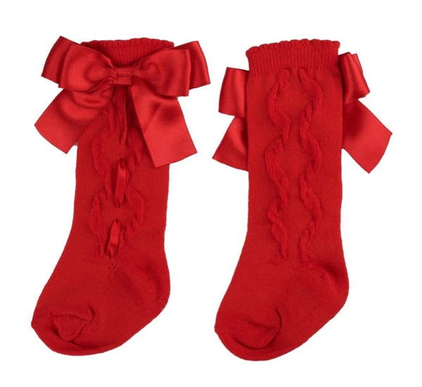 Caramelo Kids Red Ribbon Bow Knee Socks