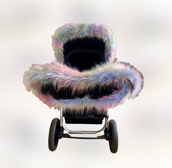 Luxury Faux Fur Pram Hood Trim/Handmuff - Sherbert