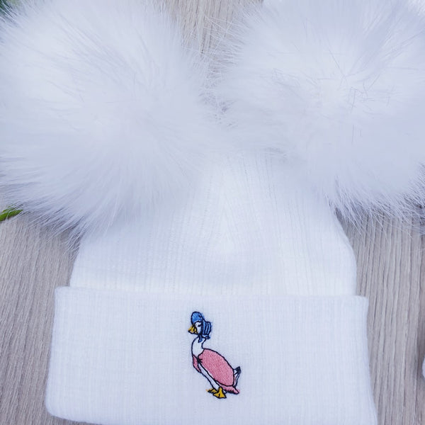 jemima Puddleduck Newborn Baby Girls Pom Pom double pom hat fur peter rabbit hats 