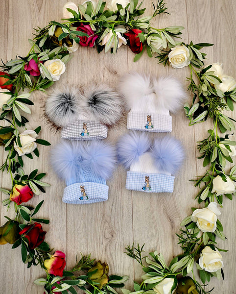 Beatrix potter Peter Rabbit luxury faux  Fur Double  Pom Pom Hat