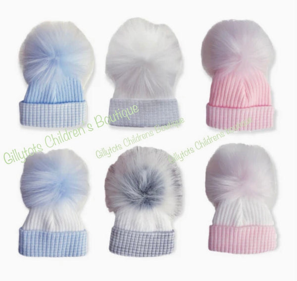 Personalised First Size luxury  Faux Fur Pom Hats single pom