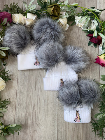 flopsy bunny Beatrix potter faux fur pom pom hat hats baby hats 