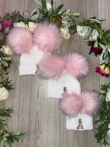 flopsy bunny faux fur double pink pom pom hat Beatrix potter gillytots childrens boutique baby hats