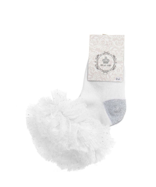 Beau Kid Silver and White Tutu Socks