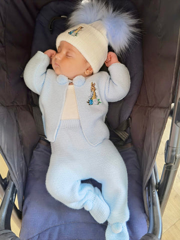 peter rabbit knitted pom pom outfit 