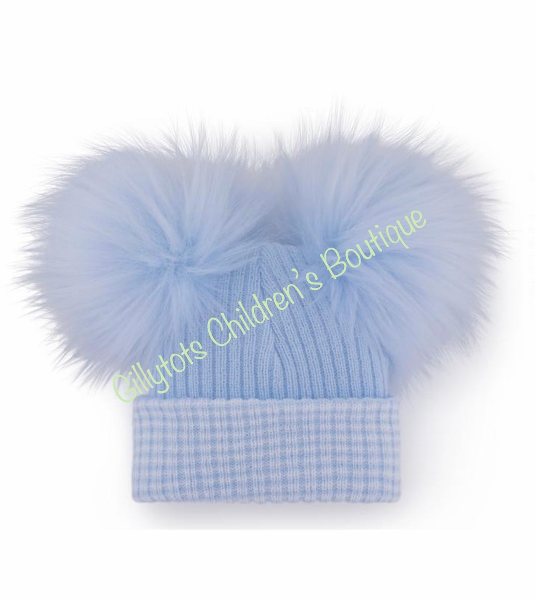 baby boys soft faux fur double fur pom pom hat blue first size newborn 